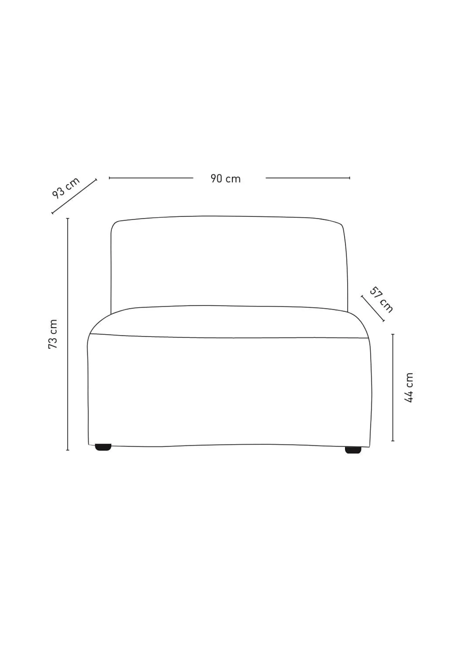 Modul 1,5-sits utan armstöd grå - 90x93x73 cm