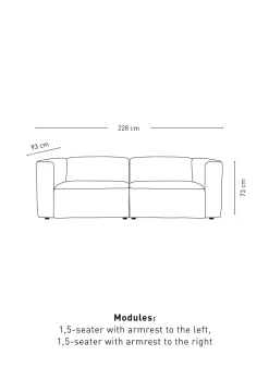 Modulsoffa 2 delar armstöd grå - 220x93x73 cm