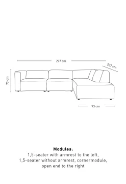 Modulsoffa 4 delar öppen ände höger natur - 293x227x73 cm