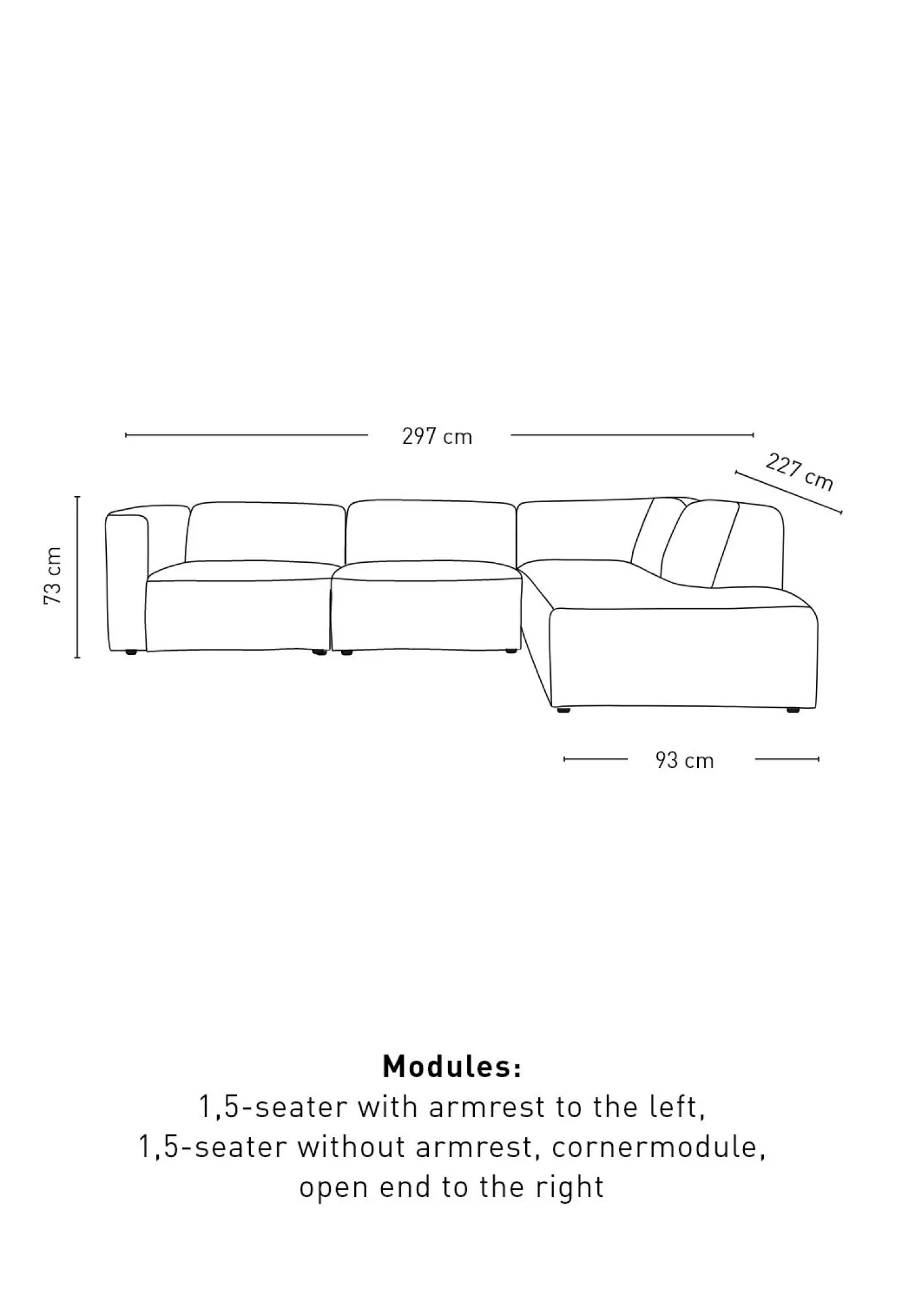 Modulsoffa 4 delar öppen ände höger natur - 293x227x73 cm