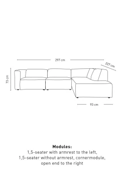 Modulsoffa 4 delar öppen ände höger grå - 293x227x73 cm