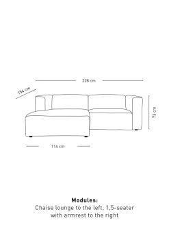 Modulsoffa 2 delar schäslong vänster grå - 224x154x73 cm
