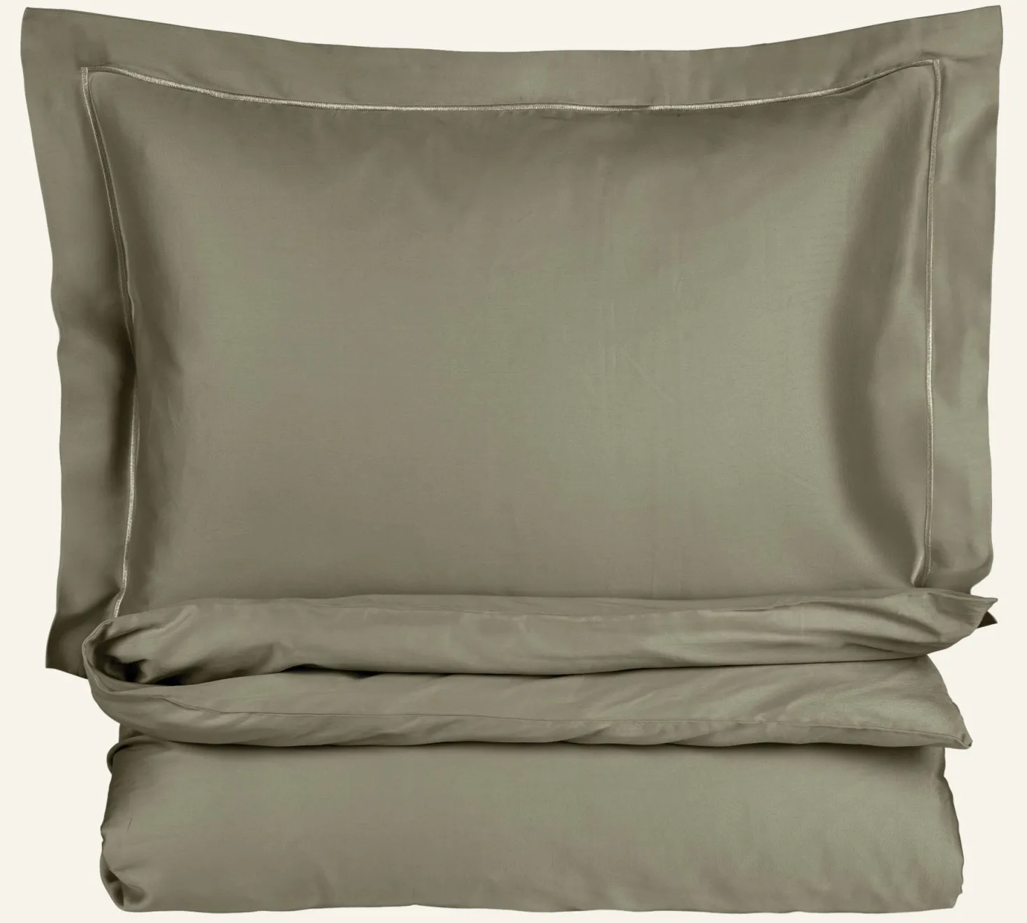 Påslakanset i egyptisk bomull satin olivgrön - 150x210 cm/50x60 cm