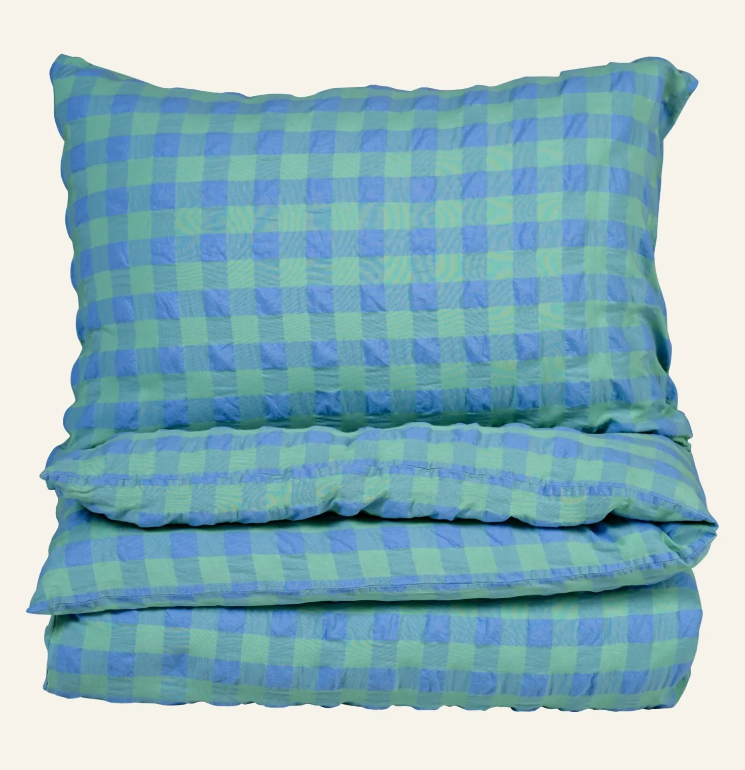 Påslakanset i garnfärgad bäckebölja grön - 230x220+50x60 cm