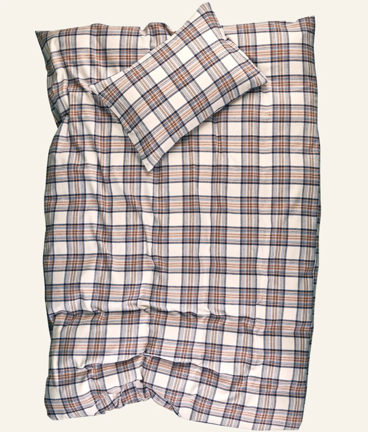 Påslakanset i garnfärgad flanell multi/brun - 150x210+50x60 cm