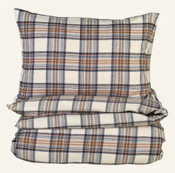 Påslakanset i garnfärgad flanell multi/brun - 150x210+50x60 cm