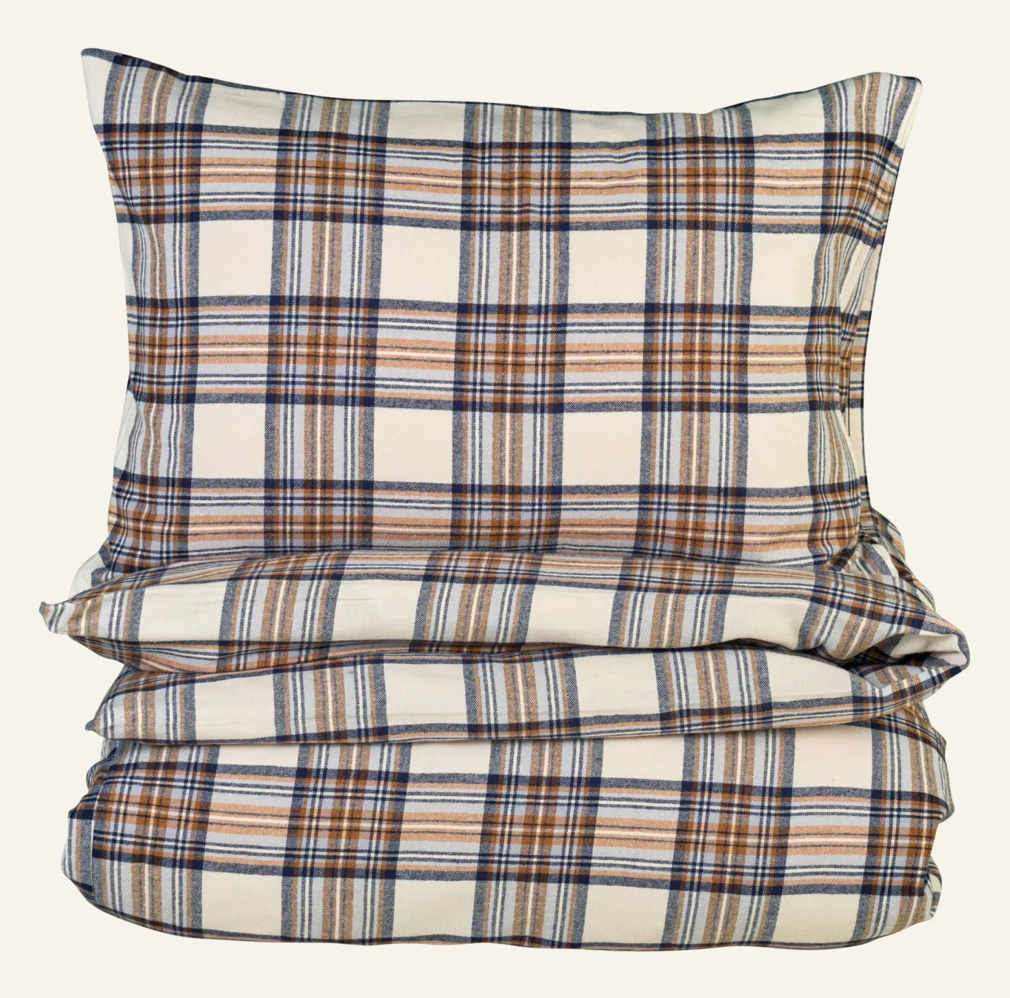 Påslakanset i garnfärgad flanell multi/brun - 150x210+50x60 cm