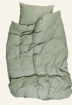 Påslakanset i garnfärgad flanell olivgrön - 230x220 cm