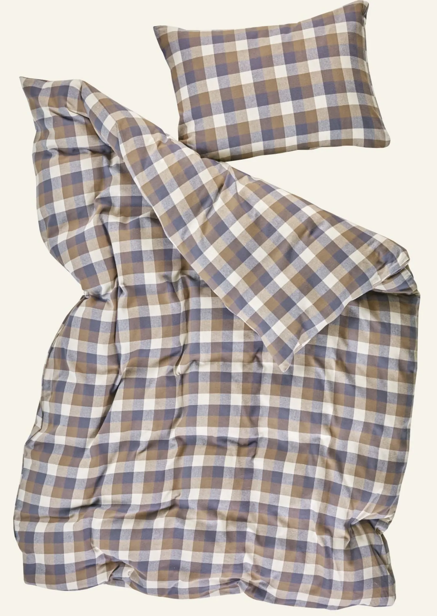 Påslakanset i garnfärgad flanell multi/brun - 230x220 cm